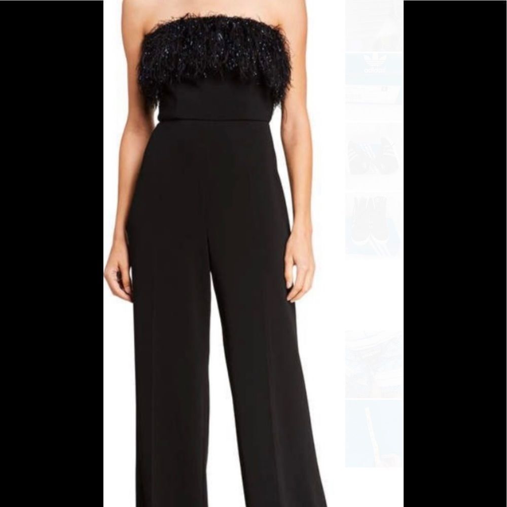 New Jaygodfey Elaina Black Strapless Feathers Jumpsuit 4